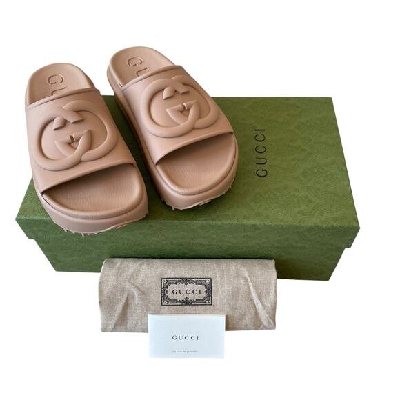 GUCCI Womens GG Rubber Platform Slide Sandals Camel 692845 EU 37, US 7 $650 NEW - Picture 15 of 16